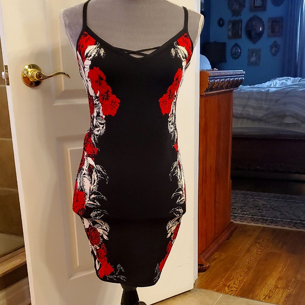 Floral Black and Red Dress